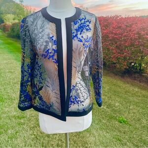 Nipon Boutique Elegant Sheer Embroidered Tulle Jacket Top Black Size 8